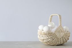 Concept of fresh and natural farm product - eggs, space for text
