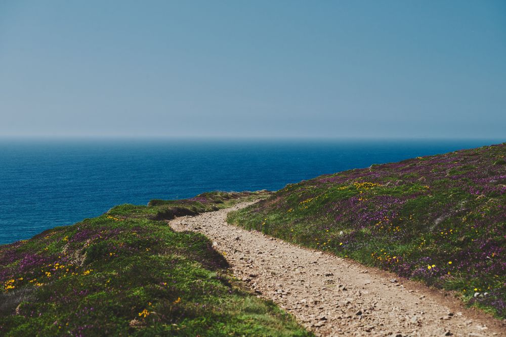 Rocky path in a cliff overlooking the sea