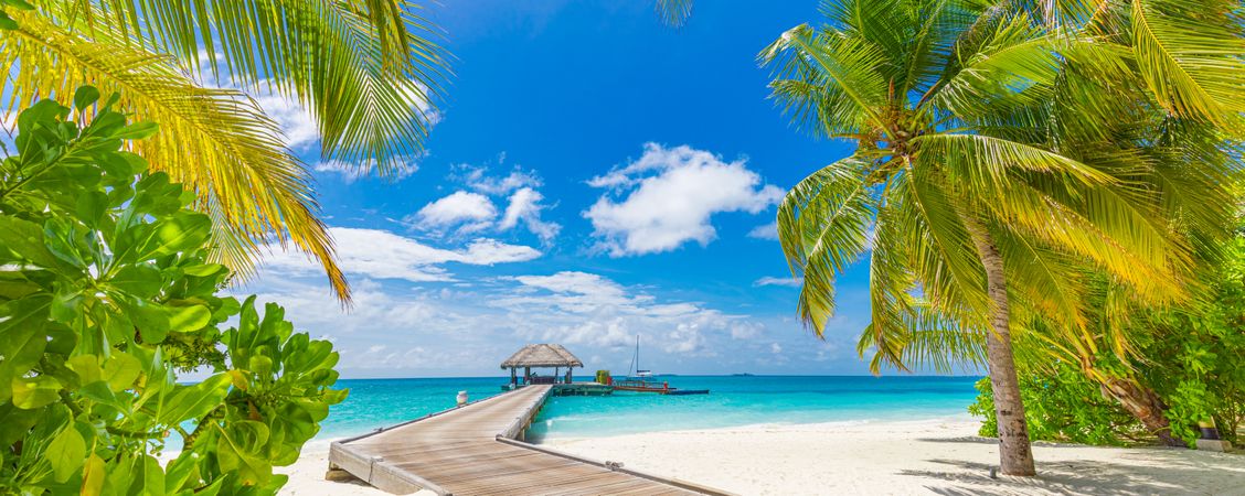 Walkway from tropical beach to pier