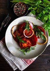 Top view of healthy tomato salad