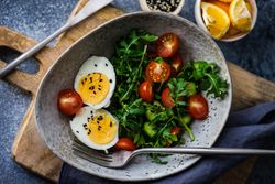 Healthy salad with hard boiled egg