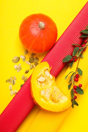 Cooking ingredients for fall season - pumpkin seeds, pumpkin