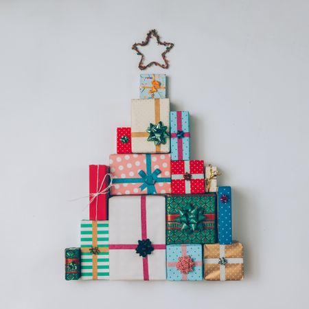 Christmas tree made of colorful presents and gifts