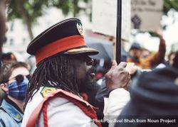 London, England, United Kingdom - June 6th, 2020: Man in military cap holding sign at BLM protest 5Q2WG4