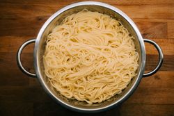 Prepared pasta in pot