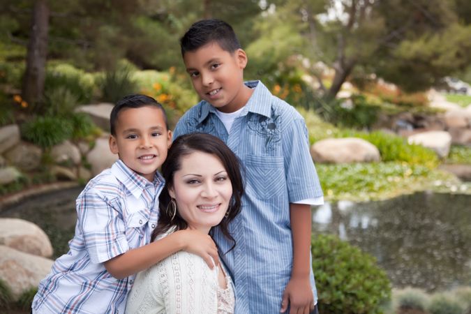 Happy Hispanic Mother and Sons