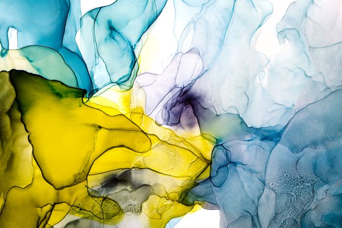 Modern blue yellow fluid art