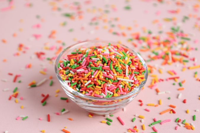 Candy Sprinkle in Bowl, Donut Rainbow Sprinkles Isolated, Sweet Color, Many Small Vermicelli