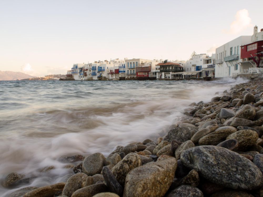 Water hitting on rocks near the shores