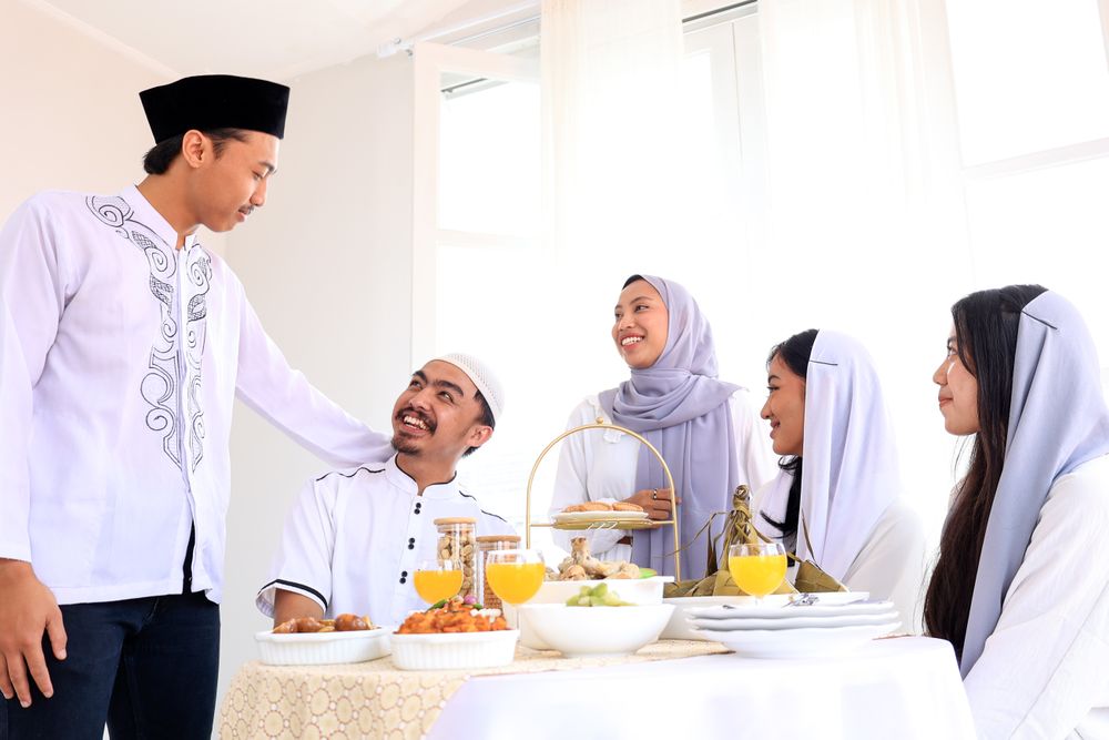 Excited Asian Family or Friends Celebrate Eid Al Fitr