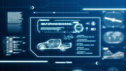 Blue hologram with truck on screen