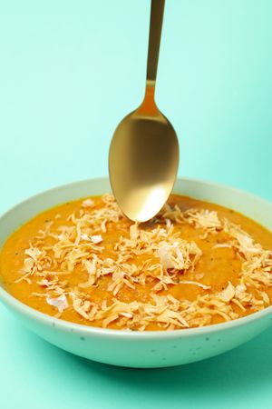 Concept of tasty food, sweet potato puree