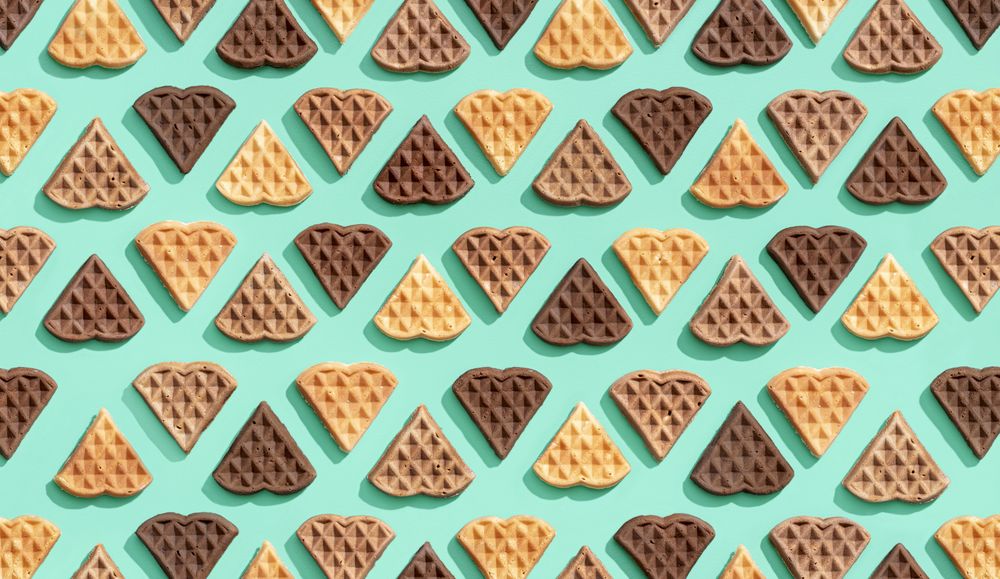 Waffles variety top view on a green background