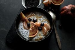 Chia seeds pudding with citrus in bowl