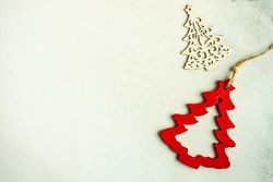 Tree Christmas ornaments on marble counter