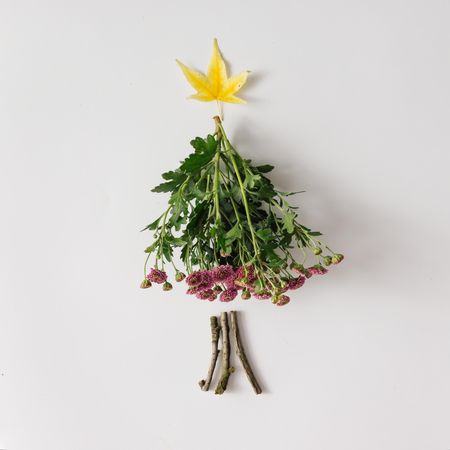 Christmas tree made of leaves and flowers