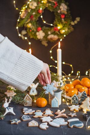 Holiday gingerbread cookies on festive table