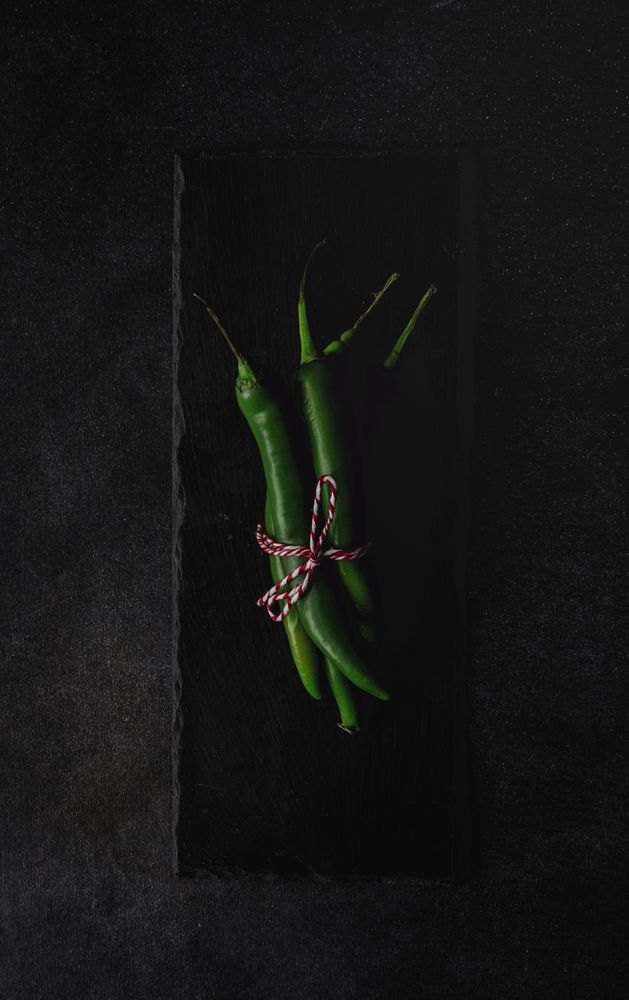 Fresh green and spicy chilli peppers