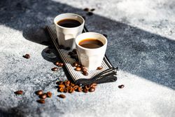 Two shots of fresh espresso with copy space