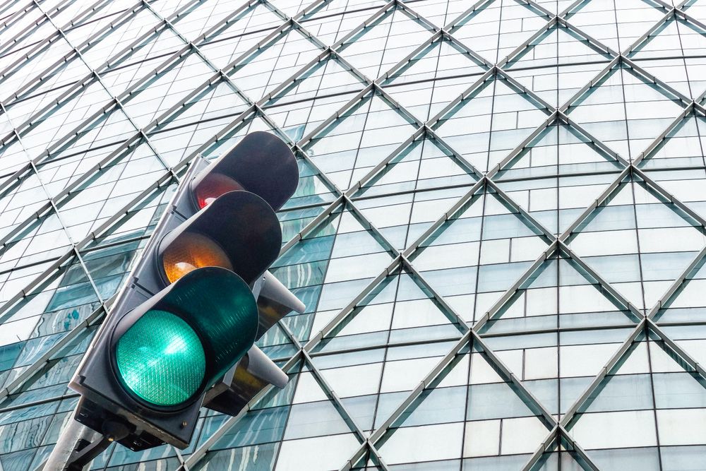 Green light in a city traffic light