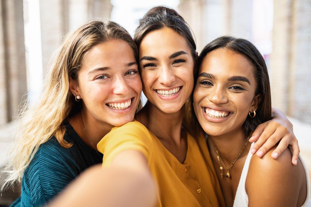 POV of multi-ethnic women having fun on summer vacation in Italy