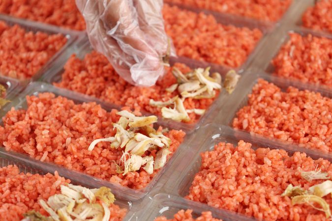 Put Sliced Chicken Breast on Top Red Rice