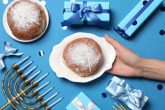 Concept of Jewish holiday, Hanukkah, top view