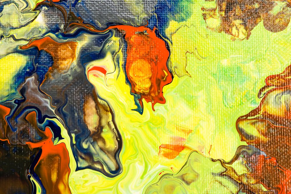 Yellow And Orange Fluid Art, Abstract Acrylic Pouring