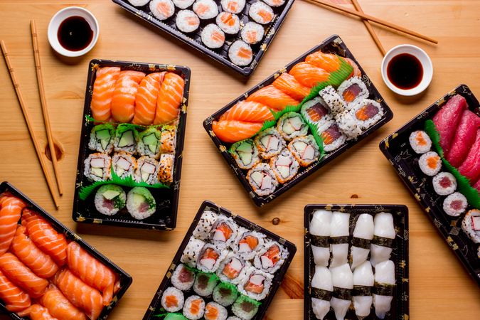 Tasty sushi served in a table