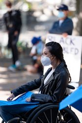 Los Angeles, CA, USA — June 16th, 2020: woman speaking at protest rally