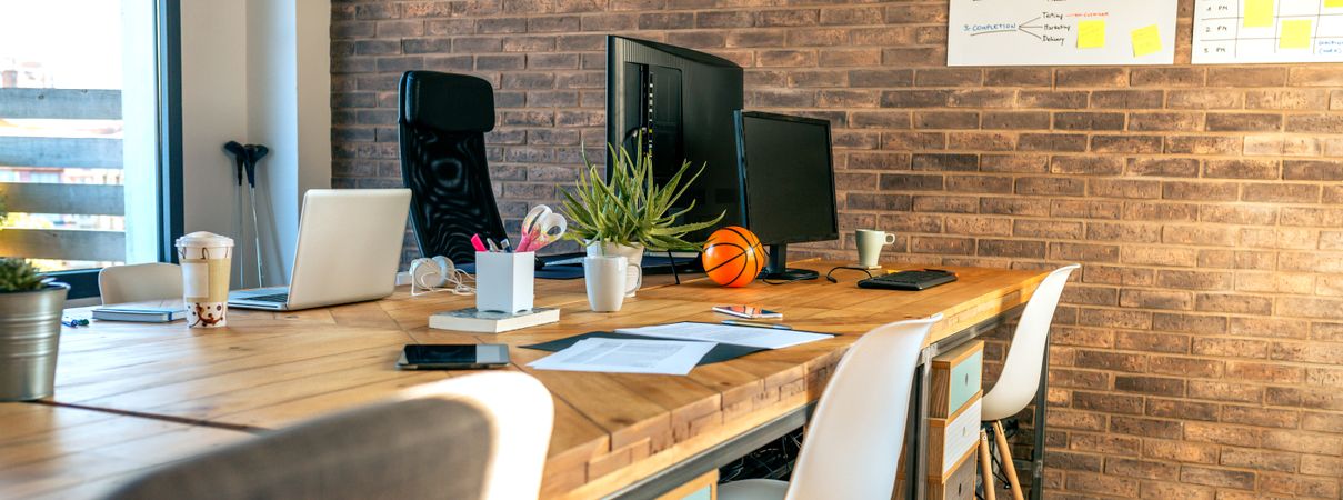 Interior of industrial style coworking office