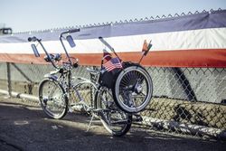 Decorated retro cycle on street