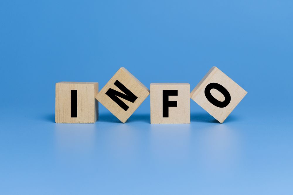 info word text on wooden blocks isolated on blue background