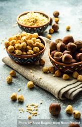 Bowls of hazelnuts on kitchen counter 5XrEJ7