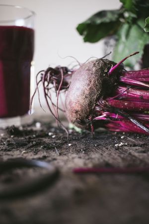 Beetroot and fresh smoothie on wooden table