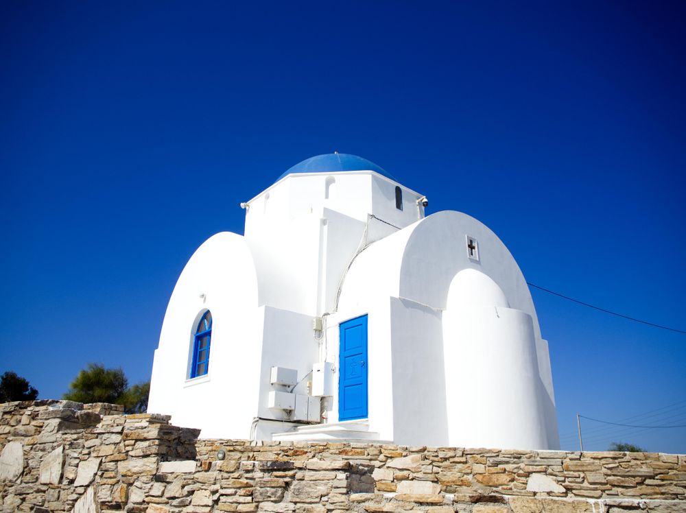 Small church with blue roof