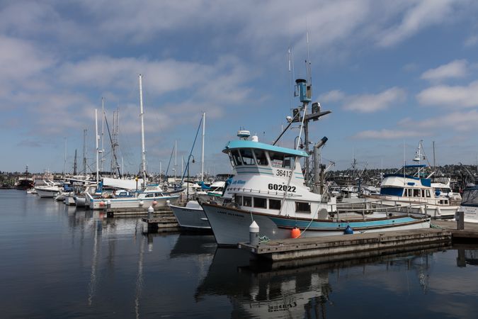 Boats at the Fishermen's Terminal docks in Seattle, Washington