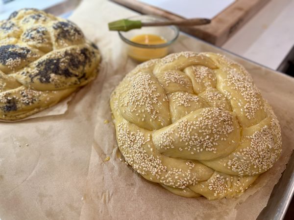 Challah dough rising for Rosh Hashanah holiday meal