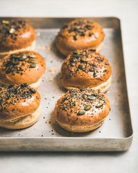 Freshly baked homemade buns with seeds