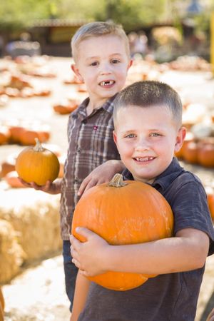 Brothers Having Fun on an Autumn Day