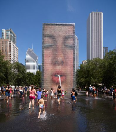 Crown Fountain interactive art by artist Jaume Plensa in downtown Chicago, Illinois