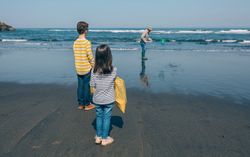 Volunteers taking garbage out of the sea