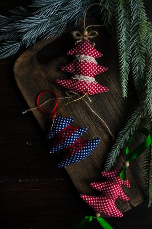 Homemade sewn tree shaped Christmas ornaments