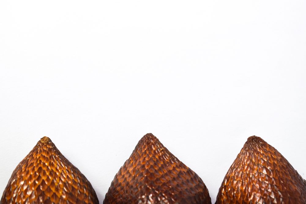 Tops of three salaks, snake skin fruit