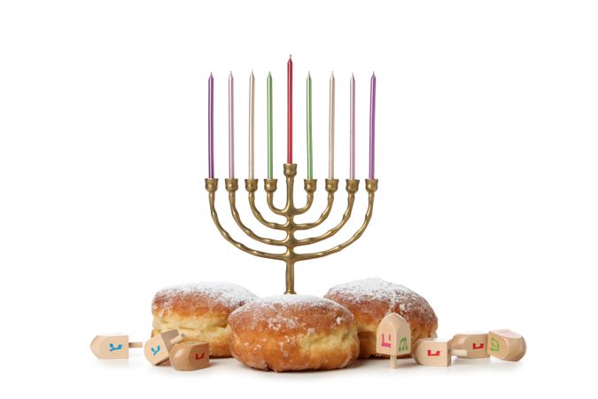 Concept of Jewish holiday, with Hanukkah accessories