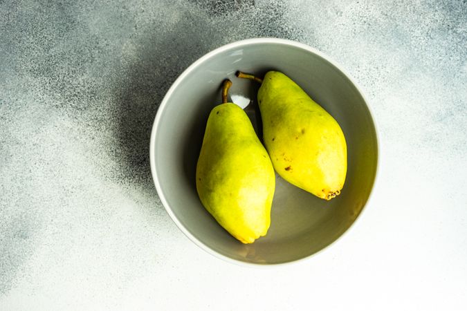 Top view bowl of two pears