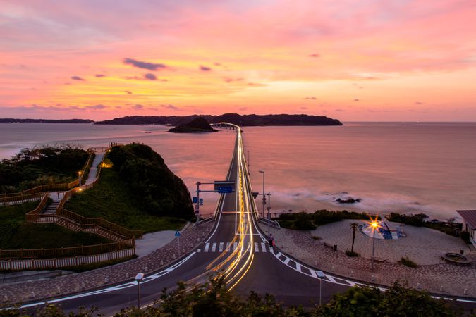 Tsunoshima bridge in Yamaguchi at sunset Prefecture, Japan