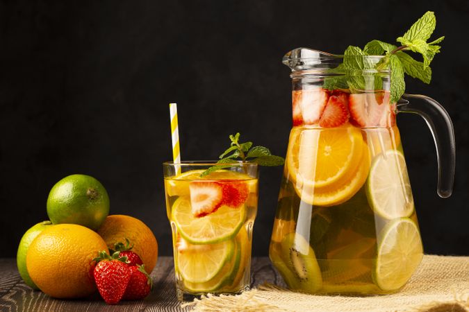 Water flavored with fresh summer fruit.