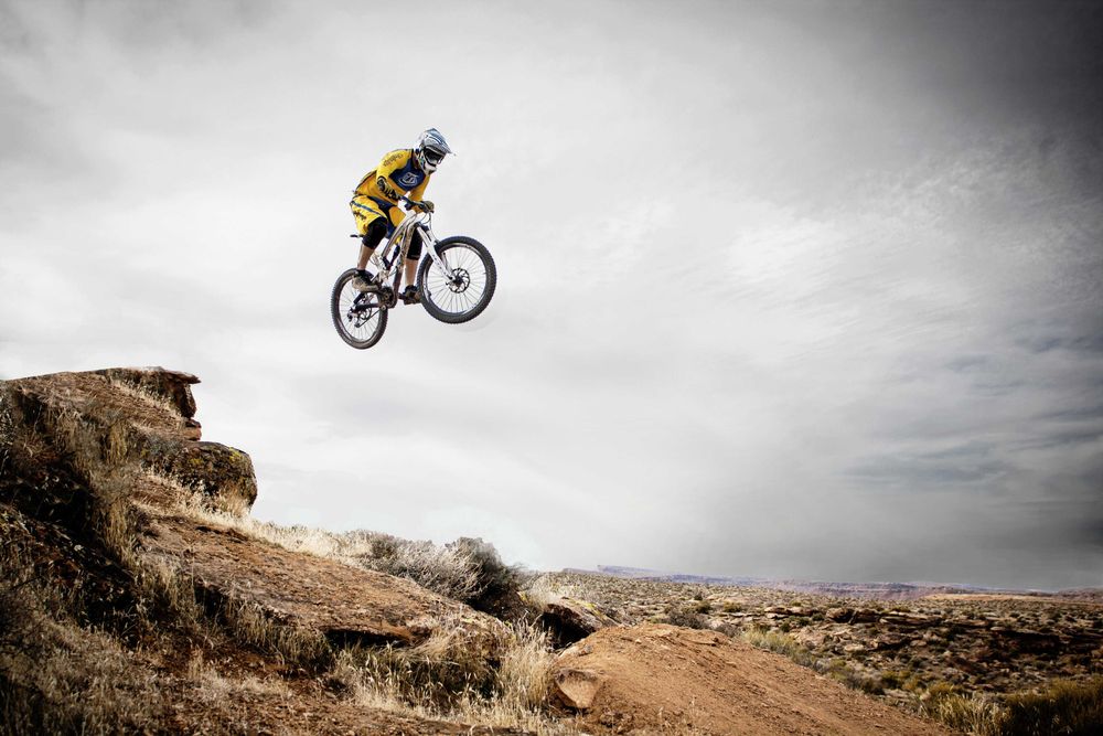 Person riding mountain motorbike
