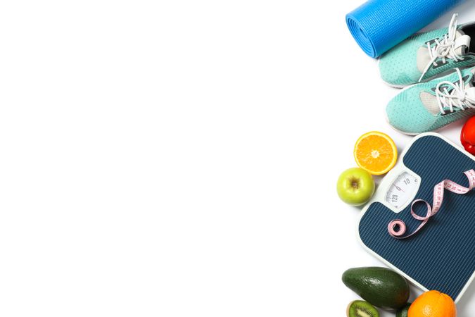 Healthy lifestyle accessories isolated on blank background